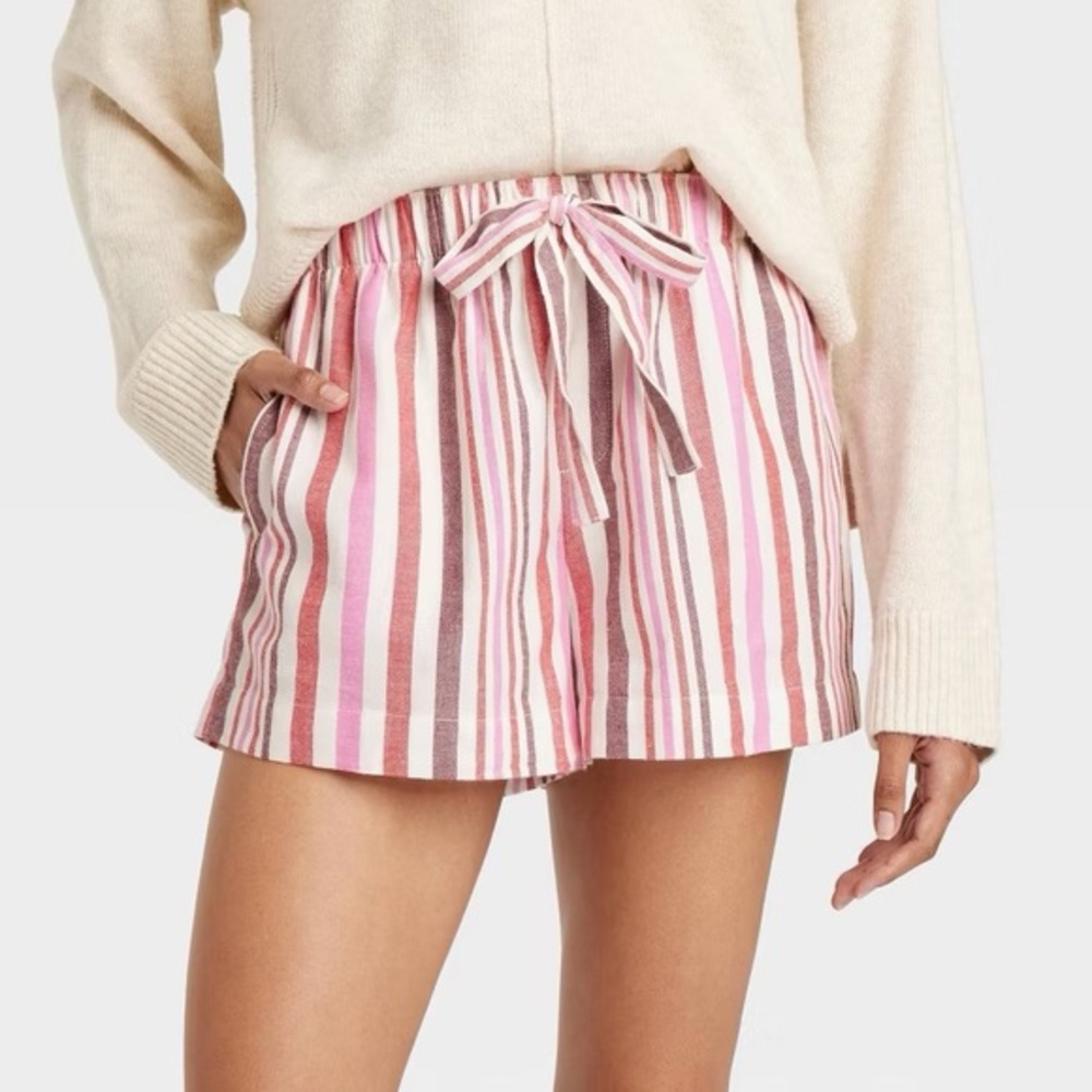 Women's Striped Flannel Pajama Shorts - nwt Red/Pink